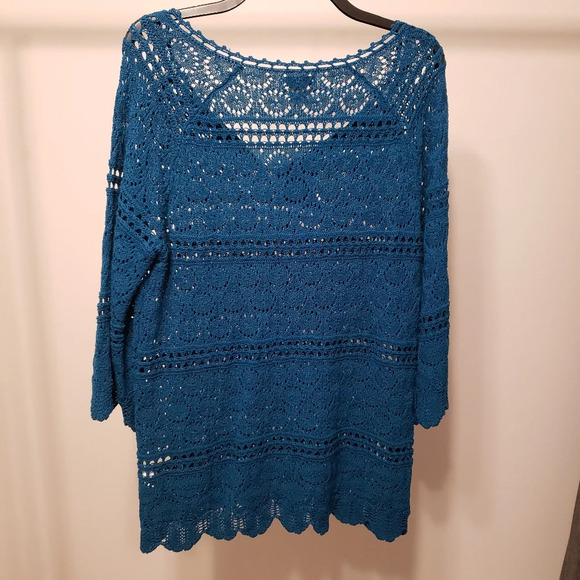 Lucky Brand Teal Blue Crochet Boho Peasant Tunic Top Women XL NWT - Picture 2 of 9